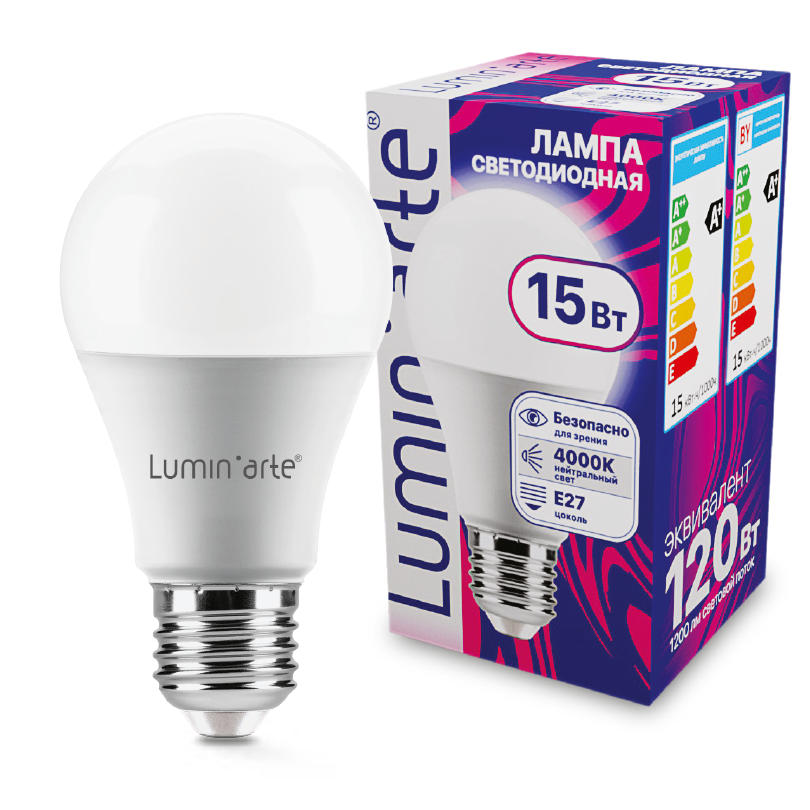 Светодиодная лампа Luminarte LSTD-A60-15W4KE27 15Вт 4000K E27